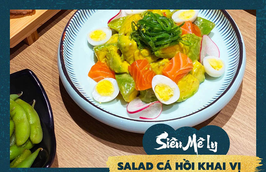 Món salad cá hồi khai vị tại Yakimono